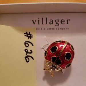 ✅624Z RARE NIB adorable Village by Liz Claiborne Lady Bug Gold Enamel Pin Brooch